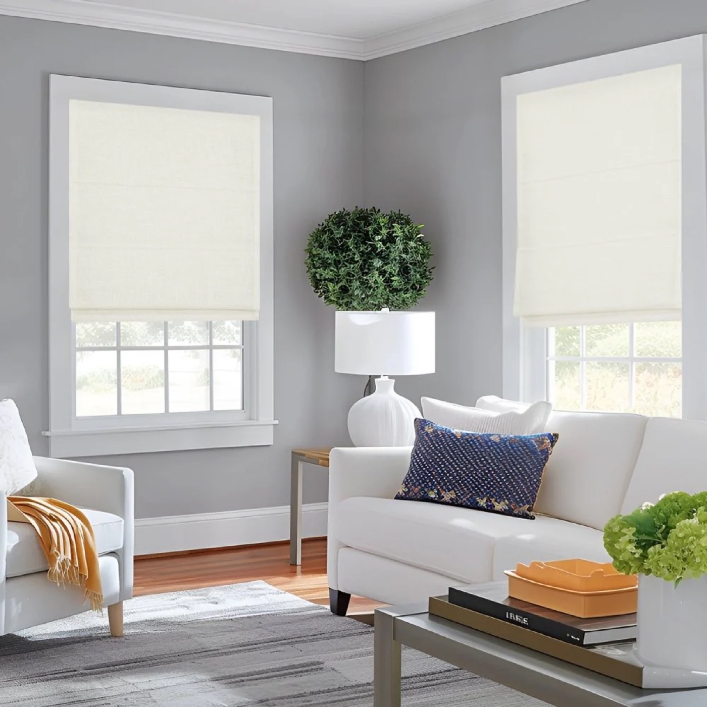 Deconovo Lauretta custom linen roman shade, cordless